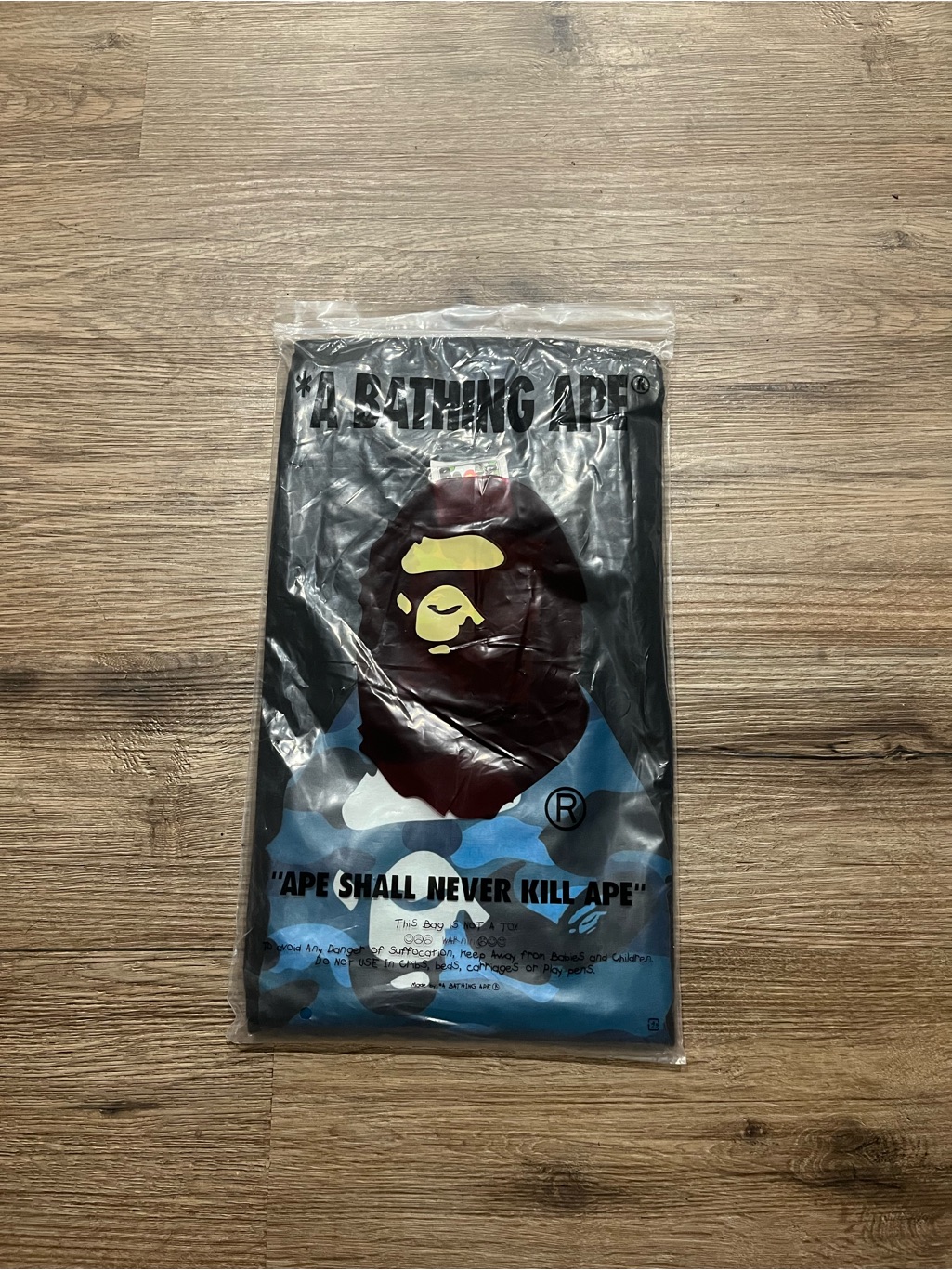 Bape Men's T-Shirt Black Blue Camouflage With Yellow Ape Head